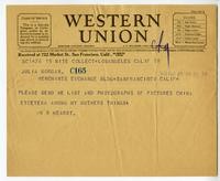 Telegram from William Randolph Hearst to Julia Morgan, February 28, 1928