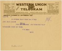 Telegram from C. C. Rossi to Julia Morgan, March 1, 1926