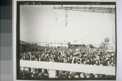 "Fare Thee Well", workers after launching. November 12, 1942