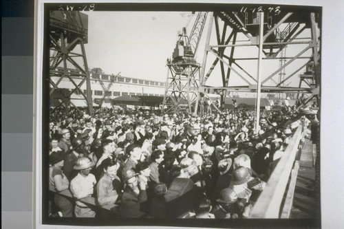 "Fare Thee Well", workers after launching. November 12, 1942