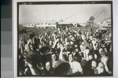 "Fare Thee Well", workers after launching. November 12, 1942