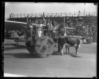 Guatemalan beauties in a cart hauled by two oxen at dedication of the Grand Central Air Terminal in Glendale, Calif., 1929