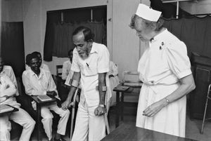 Bangladesh, October 1991. Missionary Grethe Madsen teaching students at the College of Nursing