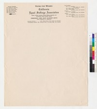 California Equal Suffrage Association letterhead (President, Mrs. Mary McHenry Keith)