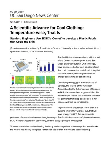 A Scientific Advance for Cool Clothing: Temperature-wise, That Is