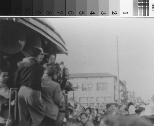 Humphrey Bogart and other cast members of film Virginia City at Southern Pacific station