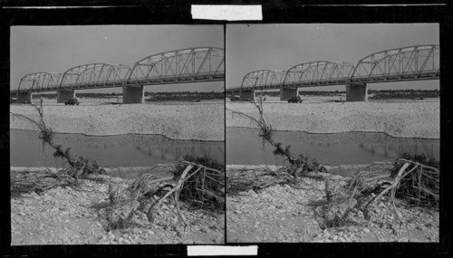 Bridge of Highway No. 90 - crossing the Nueces River about the location of Cabeza de Vaca's Crossing in 1535. (For your information) the portion of this bridge which you see is all that remains of a bridge one third of a mi. long as the result of recent high waters). (State Highway 3 - Federal Highway 90.)