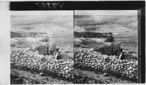 Mt. Ebal and Joseph’s Tomb, from Jacob’s well. Palestine