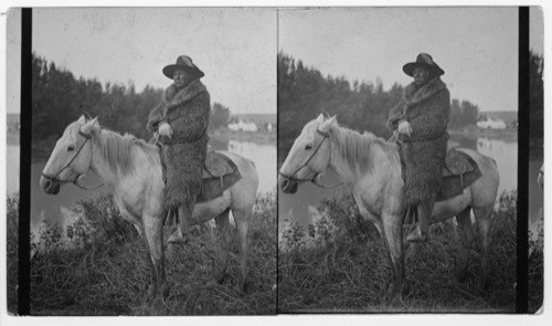 "Curley" a Crow Indian. the only man who escaped at the Custer Massacre.--- Crow Agency. Montana, 1912. He has on a Buffalo overcoat