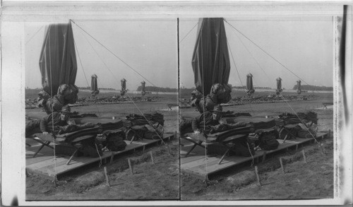 American. Camp scene. how the soldiers air their beds by folding up the tents, Camp Dix. (probably)