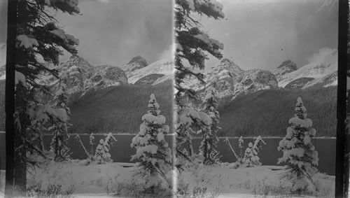 In wintry costume, castle crags. Lake Louise Laggan, Alberta, Canada