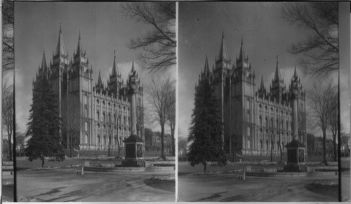 Mormon Temple Showing Seagull Monument in Foreground