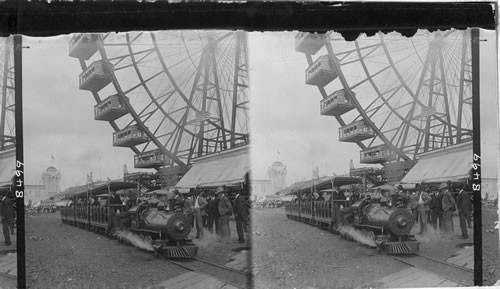 One of the miniature train carrying passengers about the grounds. Louisiana Purchase Exposition