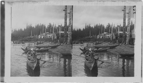 Kasaan Indians in Dugout Canoes, Alaska