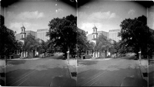 Looking to St. John Church and Veteran Bureau at corner of N.W.H. St., and 16th St., Wash., D.C