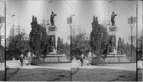 Statue of Brigham Young and Temple. Salt Lake City, Utah