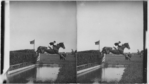 Taking the water jump in the great Steeplechase, Sheepshead Bay. N.Y., Brooklyn