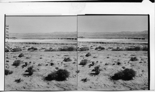 Potash Salt Pens at North end of Dead Sea, looking east toward potash works