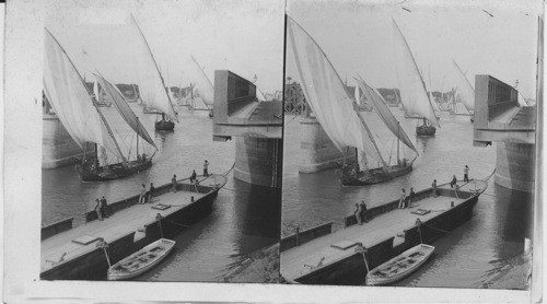 The Great Nile Bridge open for passage of freight boats- (N.E.). Cairo, Egypt