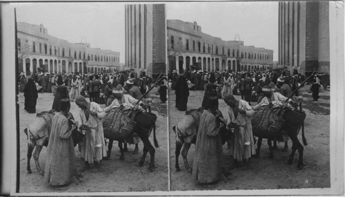 Motley throng in Arab Bazaar, Egypt