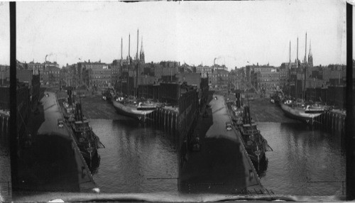 Looking East From Waterfront, Ship in Foreground at Low Tide, St. John, N.B