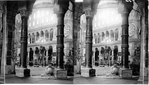 Within Colossal Ahmed Mosque, where Sultans used to pray. Constantinople, Turkey