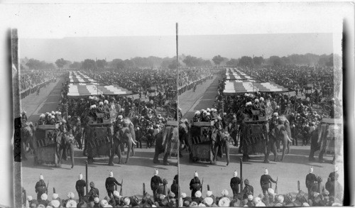 Spectators and Troops Lining the route of the great Durbar procession. India