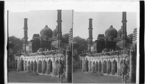 W. to old Mosque, Lucknow, shattered by Sepoy Guns - man was inside mosque during siege. India