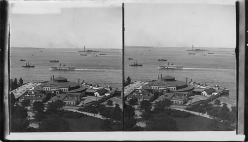 Beautiful N.Y. Harbor, Showing Castle Garden and Liberty Statue. N.Y., U.S.A