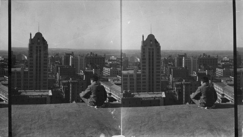 City of Dallas from roof of Baker Hotel looking south, corner of Commerce and Akard St., Dallas, Texas