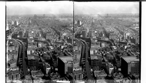 From City Hall East Over East Side to Williamsburg Bridge. New York City. Circa 1915