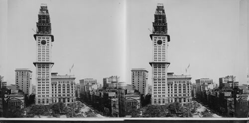 Uncompleted Tower of Metropolitan Building from Broadway over Madison Square and 23rd Street