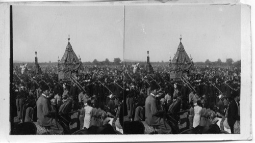 The Holy Carpet surrounded by Duise and Bedouin escort. Public Square of Beyrout. Syria