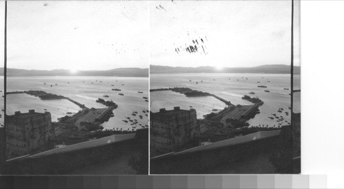 Sunset from the moorish castle. Gibraltar showing n. part of the bay. Gibraltar. Spain