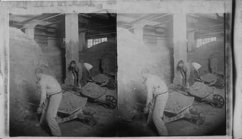 Pressing Cut Clay into Bricks, Portland , Me