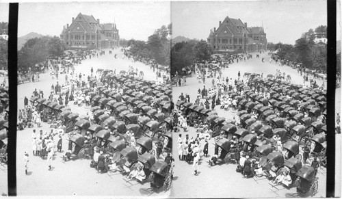 Rickshaws before Christ Church, showing Town Hall. Simla. India. Service of prayer for King Edward. June 26, 1902