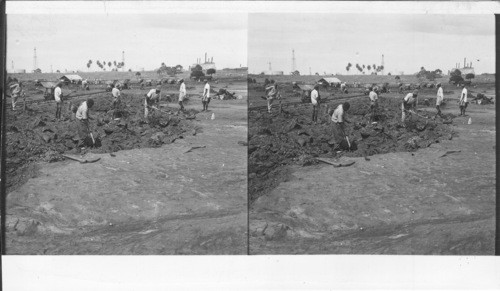 BRITISH WEST INDIES. Island of Trinidad: Famous Pitch Lake on the southern end of the island. Digging out pitch. Oil wells in the background and the pitch-refining plant to the right. Sawders 1949