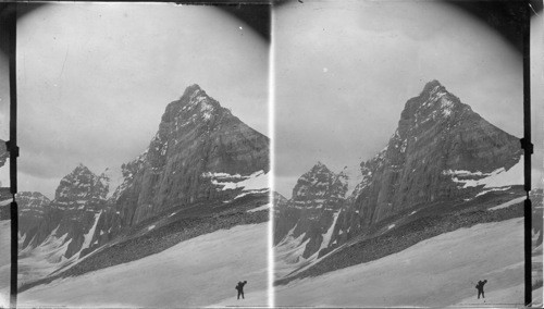 Unnamed peaks in Valley of Ten Peaks, Rock-stream glacier in foreground. Canada. Rocky Mts. Park