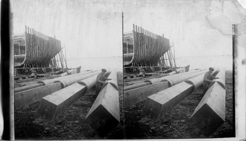 Spars of Oregon Fir Finished by Hand, Shipyard, Rockland, Maine