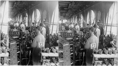 Machine putting soles and uppers together? Shoe Factory, Rochester, N.Y