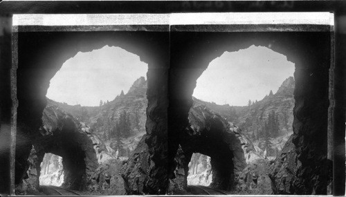 Cliffs of Eagle River Canyon - N.N.W. from railway tunnels up to Gilman. Colorado