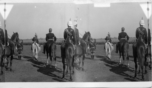 Prince of Wales. India. H.R.H. Nizam (on grey horse) Review of Troops of Secunderabad Garrison