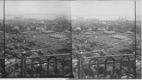 Stanboul’s great Suleiman Mosque, N. W. over Golden Horn to Pera. Turkey