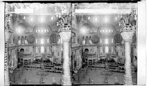 Turks at prayer in St. Sophia Mosque (originally a church). Constantinople, Turkey