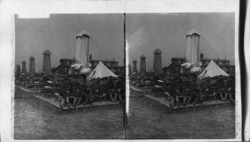 American. Camp scene. folded tents and army beds in the open, Camp Dix, N.J