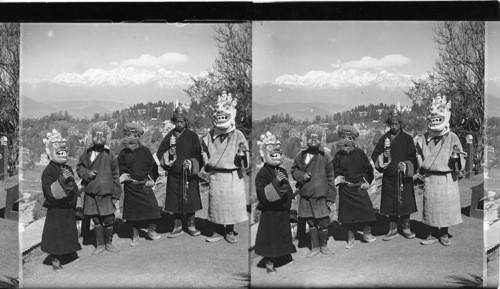 Tibetan Devil Dancers, who guarantee to drive away the evil one, Darjeeling, India