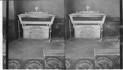 Treasured skeleton of Spanish Pizarro, Peru's 16th century conqueror in Cathedral at Lima. Peru