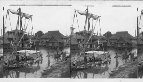 World's Fair. Quaint, Straw-thatched houses of a Moro Village in the Philippine's Section