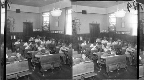 Inside classroom at Rural School No. 614, Moose Jaw, Sask