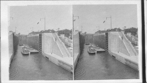 Boats entering lock #2 to be lifted to higher level, Waterford, N.Y